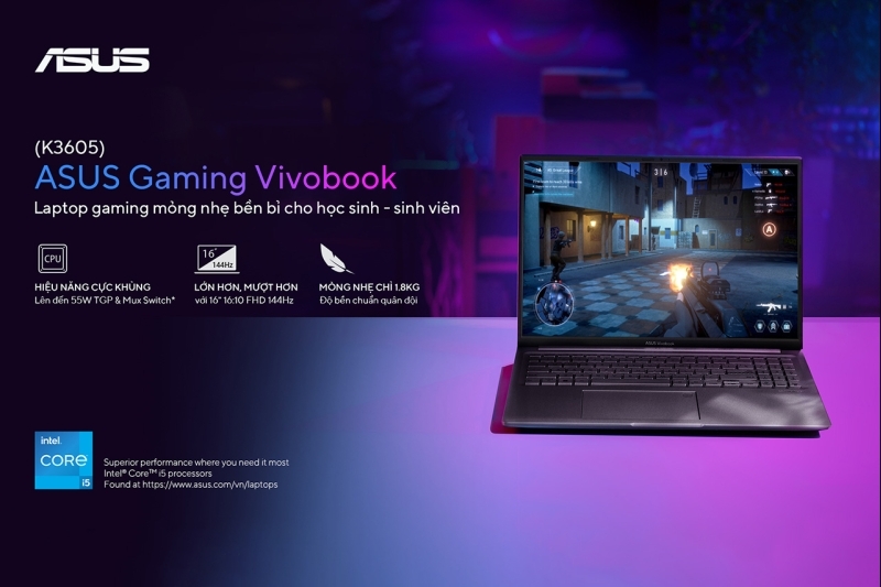 ASUS Vivobook (K3605): Laptop gaming mỏng nhẹ, bền bỉ cho học sinh, sinh viên