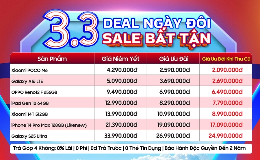 Deal ngày đôi - Sale bất tận trong tháng 3 tại Di Động 