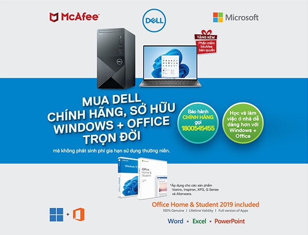 An tâm sử dụng PC và laptop Dell chính hãng