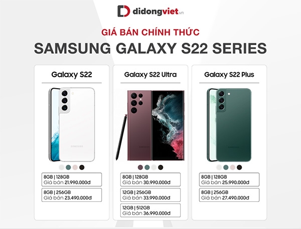 Dòng Samsung Galaxy S22 sẽ được bán ra thị trường từ ngày 4/3/2022, Di Động Việt mở chương trình đặt trước giai đoạn 