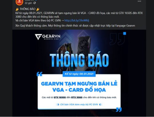 Card đồ họa NVIDIA khan hàng tại Việt Nam