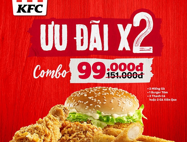 KFC áp dụng ưu đãi Combo 99K - Ưu đãi nhân hai