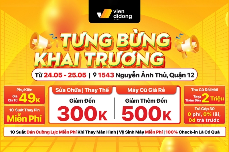 Khai trương cửa hàng mới, Viện Di Động miễn phí thay pin và dán màn hình điện thoại