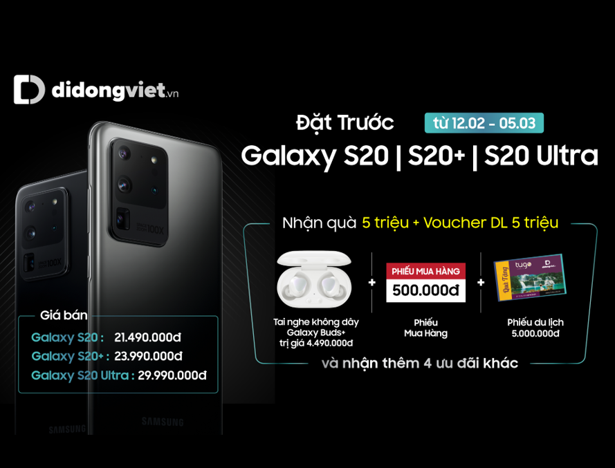 Đặt trước Galaxy S20 tại Di Động Việt, nhận quà tặng đến 10 triệu đồng