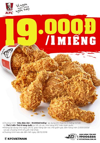 KFC “Siêu Bão Giá” 19k/1 miếng gà đã trở lại!