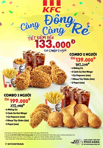 Ăn KFC, càng đông càng rẻ! Tiết kiệm lên đến 133k!