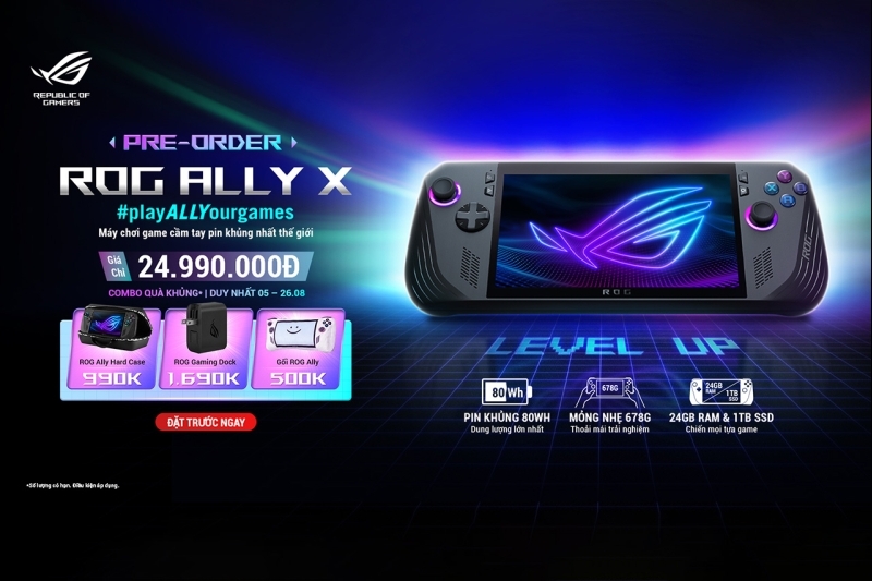 Người dùng đã có thể đặt trước ROG Ally X với giá 24,99 triệu đồng, nhận thêm quà khủng