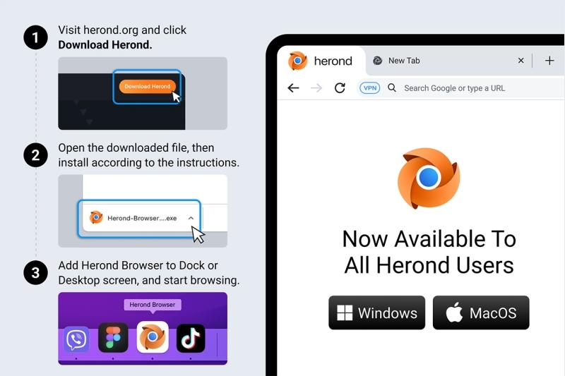 Duyệt web an toàn với Herond Browser