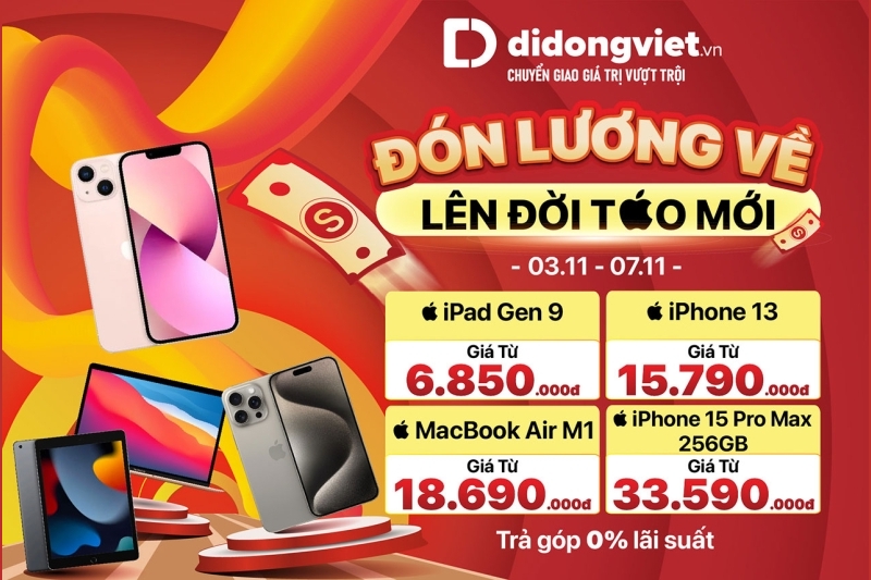 Sale lương về, Di Động Việt giảm giá iPhone, iPad và Macbook đến hơn 9 triệu đồng